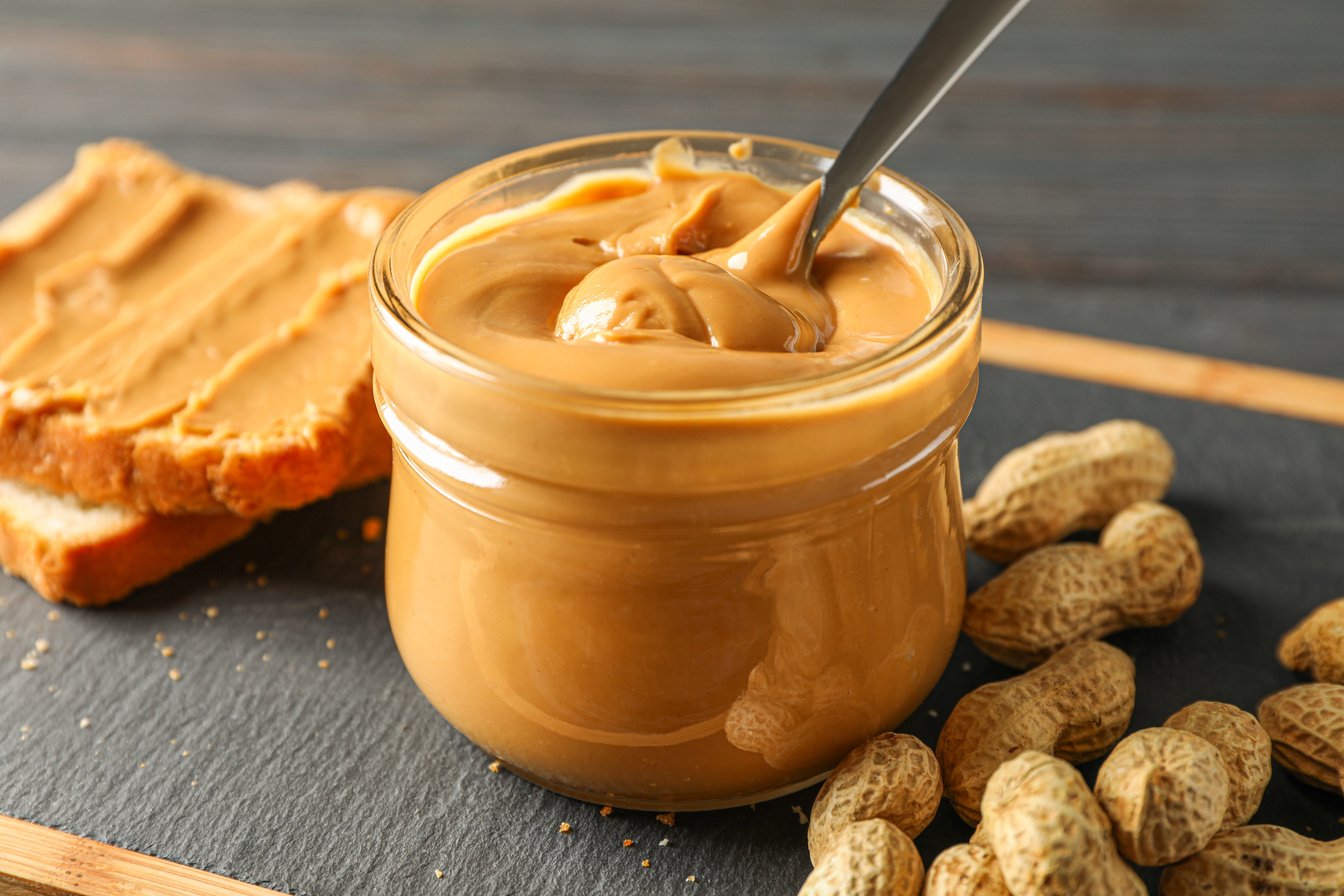 Glass Jar with Peanut Butter and Spoon, Peanut, Peanut Butter Sa