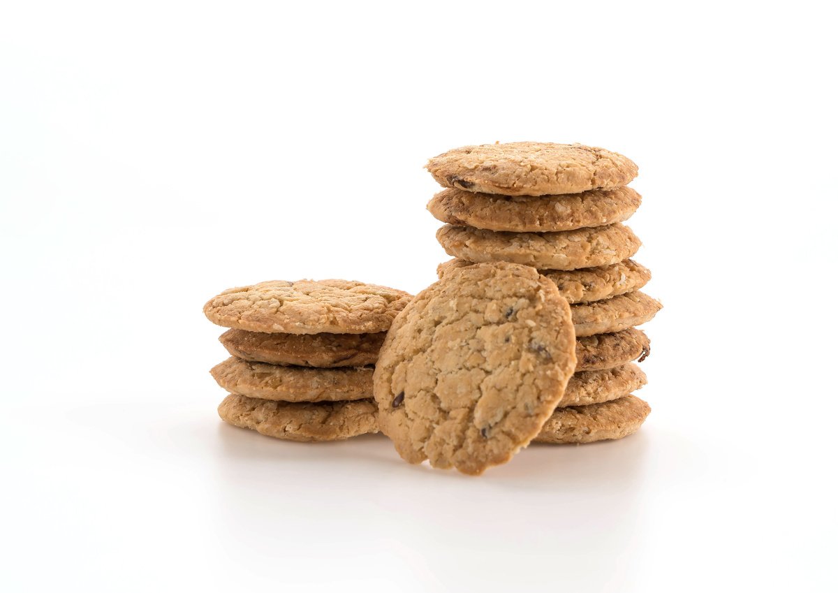 Stack of Oat Cookies on White Background